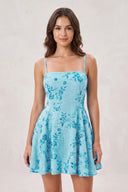 Blue Spaghetti Straps A-Line Embroidered Sequined Tulle Homecoming Dress | KISSPROM