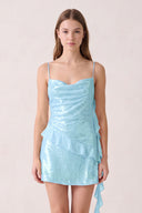 Blue Spaghetti Straps Sequin Ruched Ruffled Sheath Homecoming Dress | KISSPROM