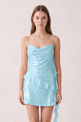 Blue Spaghetti Straps Sequin Ruffled Sheath Mini Party Dress | KISSPROM