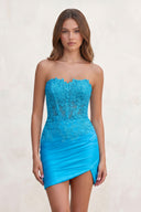 Blue Sparkly Beaded Appliques Tight Short Homecoming Dress | KISSPROM