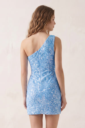 Blue Bodycon One Shoulder Sequins Mini Party Dresses - KISSPROM