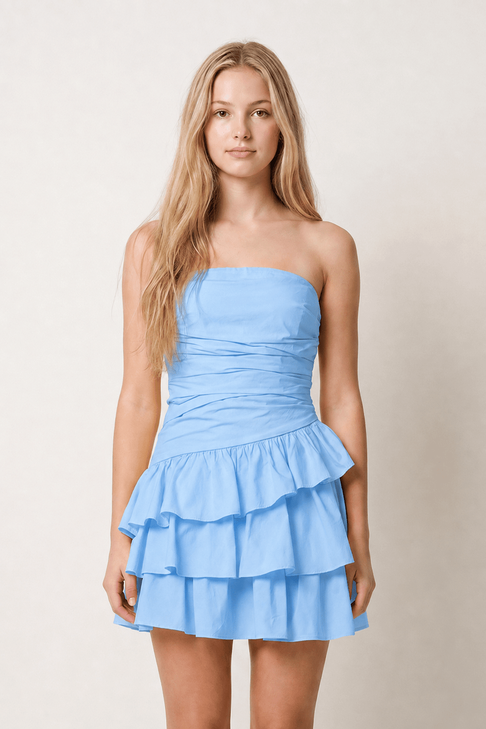 Blue Strapless A Line Satin Ruffles Short Homecoming Dresses | KISSPROM