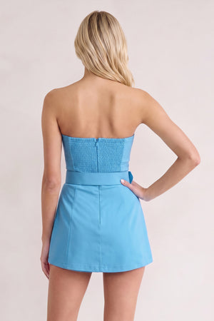Blue Strapless Sheath Satin Homecoming Dress with Belt (2) | KISSPROM