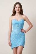 Blue Sweetheart Sheath Embroidered Appliqued Corset Homecoming Dress | KISSPROM
