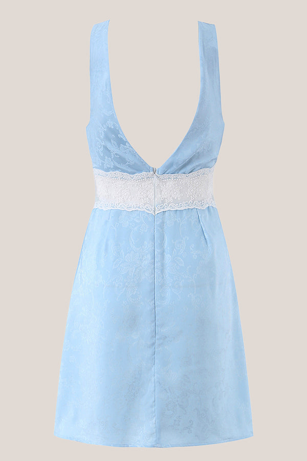 Blue V Neck Lace Cotton Sheath Mini Dress – Dress by KissProm | Available at KissProm