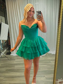 Emerald - A-Line Sweetheart Corset Ruffle Homecoming & Cocktail Dresses With Applique – Homecoming Dress by KissProm | Available at KissProm