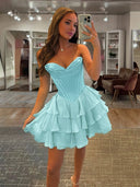 Aqua - A-Line Sweetheart Corset Ruffle Homecoming Dress With Applique – Homecoming Dress by KissProm | Available at KissProm