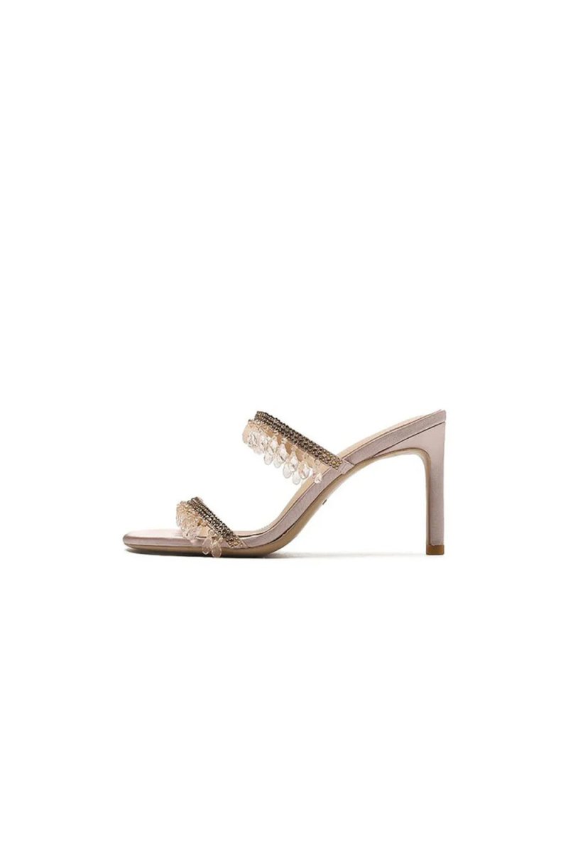Blush High Stiletto Open Toe Two Strap High Heeled Sandal with Beading - KissProm