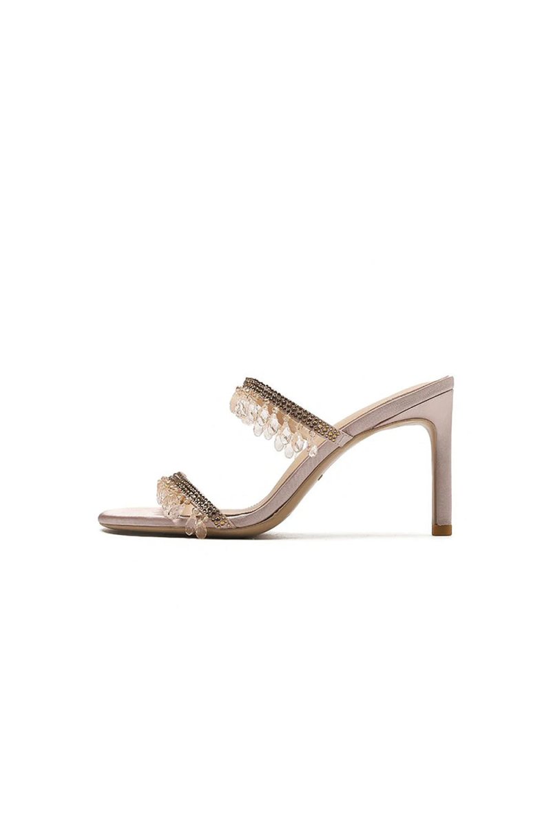 Blush High Stiletto Open Toe Two Strap High Heeled Sandal with Beading - KissProm