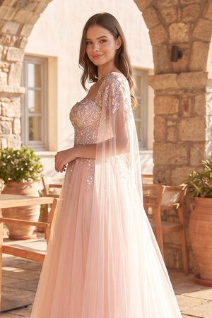 Blush Pink 3D Floral Lace Off-the-Shoulder Ball Gown - KISSPROM