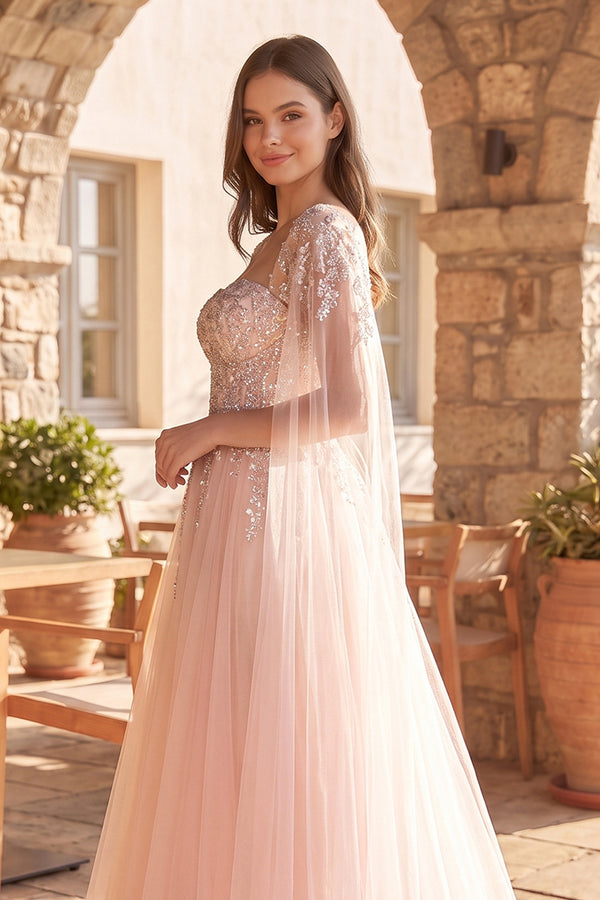 Blush Pink 3D Floral Lace Off-the-Shoulder Ball Gown - KISSPROM