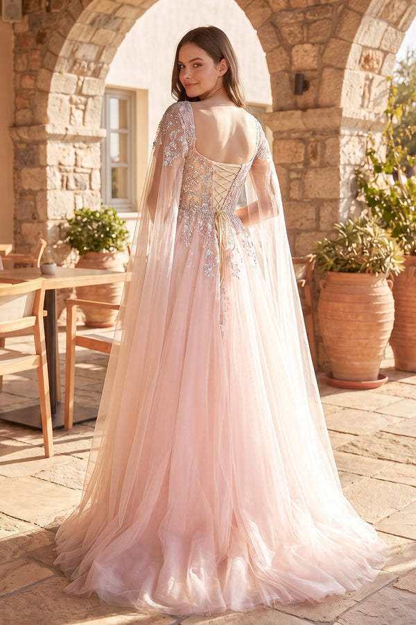 Blush Pink 3D Floral Lace Off-the-Shoulder Ball Gown - KISSPROM
