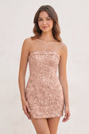 Blush Pink Sequins Strapless Sheath Mini Party Dress | KISSPROM