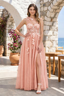 A Line One Shoulder Black Long Prom Dress with Appliques – Prom Dress by KissProm | Available at KissProm