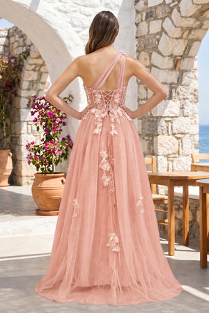 A Line One Shoulder Black Long Prom Dress with Appliques – Prom Dress by KissProm | Available at KissProm