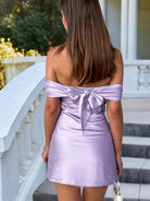 Blyndie | Lavender - Off The Shoulder Satin A Line Homecoming Dress
