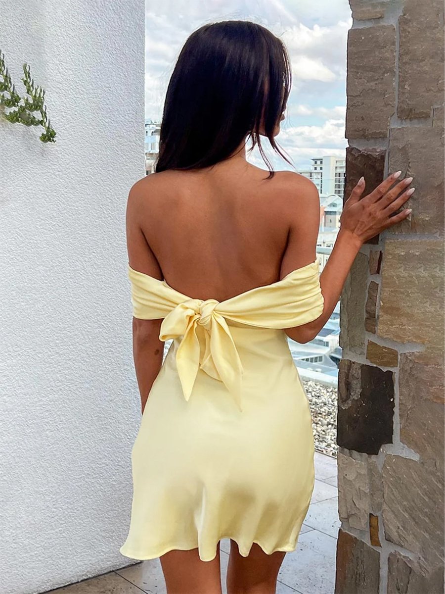 Blyndie | Yellow - Off The Shoulder Satin A Line Homecoming Dress