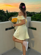 Blyndie | Yellow - Off The Shoulder Satin A Line Homecoming Dress