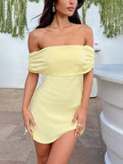 Blyndie | Yellow - Off The Shoulder Satin A Line Homecoming Dress