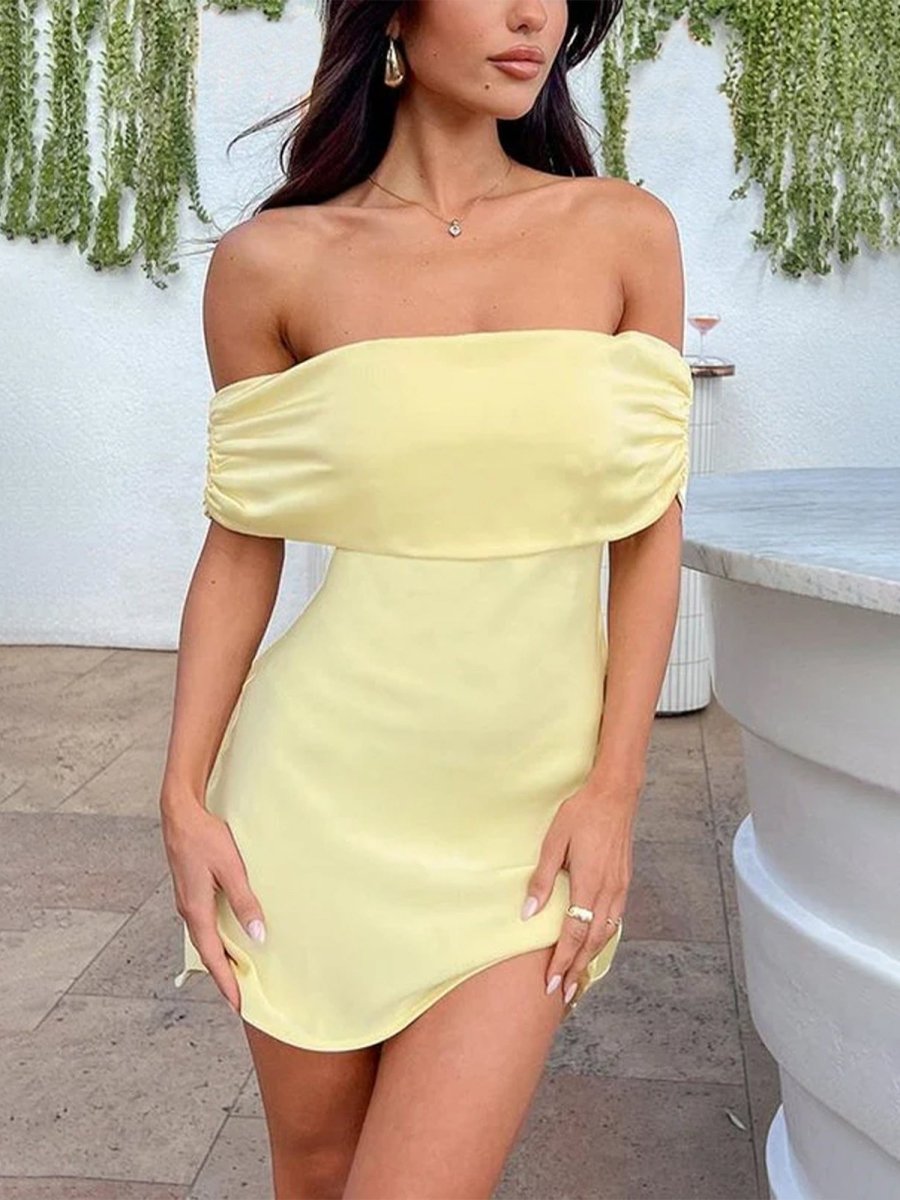 Blyndie | Yellow - Off The Shoulder Satin A Line Homecoming Dress