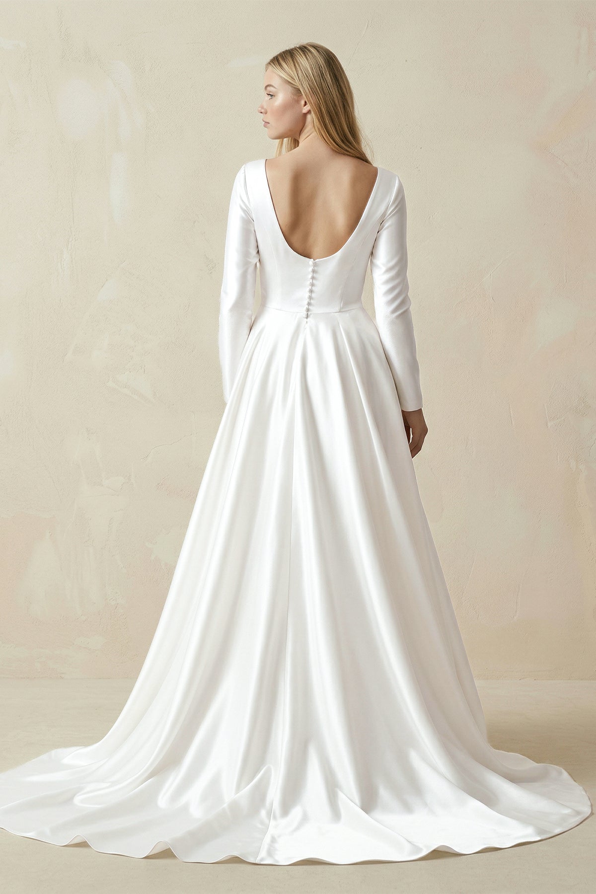 Vintage Satin A-Line Bateau Neckline Long Sleeves Bridal Gown Wedding Vintage Satin A-Line Bateau Neckline Long Sleeves Bridal Gown Wedding
