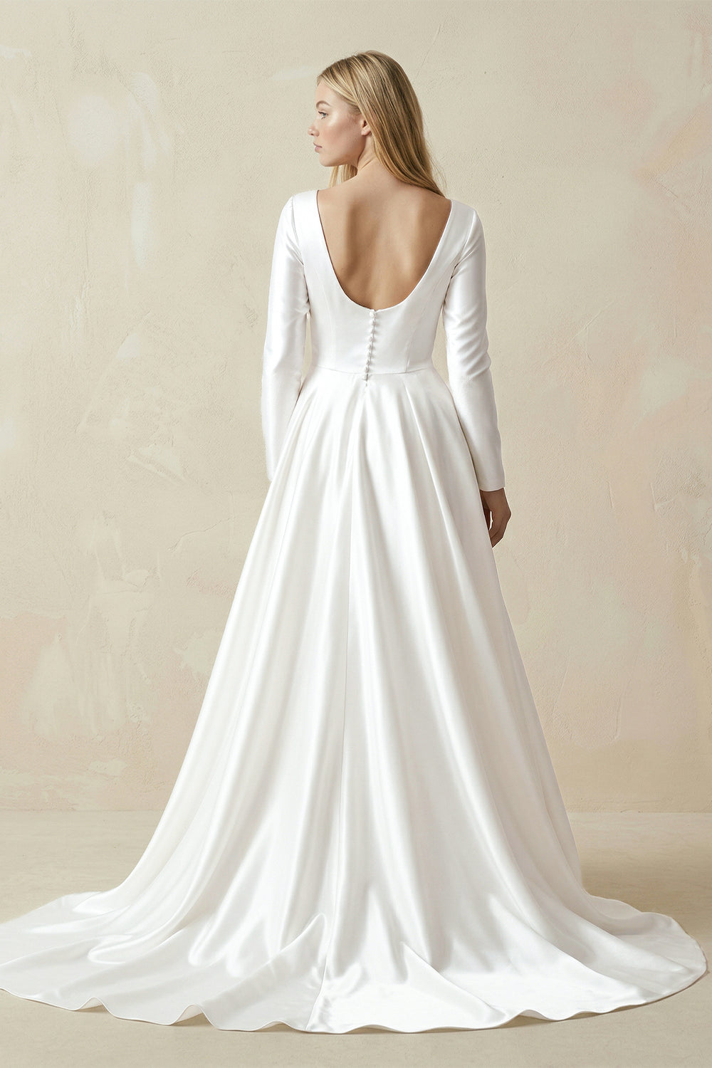 Vintage Satin A-Line Bateau Neckline Long Sleeves Bridal Gown Wedding Dresses – Wedding Dresses by KissProm | Available at KissProm