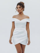 Asteria | Sheath Off - the Shoulder Satin Simple Wedding Dress Sleeveless Short Hemline - KissProm