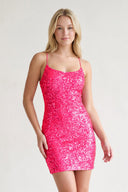 Bodycon Short Fuchsia Scoop Neck Sequins Mini Party Dresses - KissProm