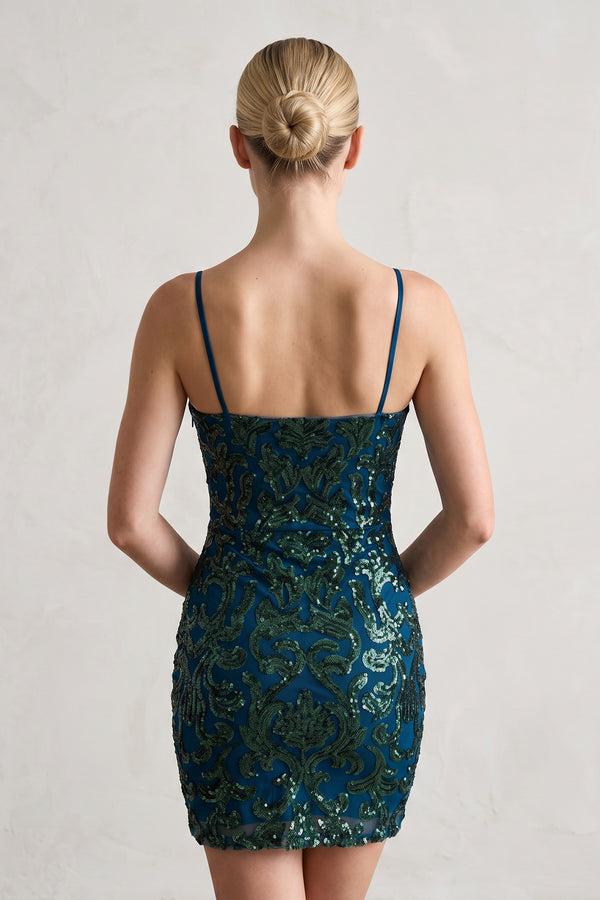 Dark Green Bodycon Spaghetti Straps Sequin Lace Mini Homecoming Dresses - KISSPROM