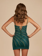 Hannah | Bodycon Spaghetti Straps Glitter Homecoming Party Dress - KissProm