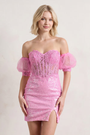 Bodycon Sparkly Sequin Strapless Short Homecoming Dress with Split - Kissprom
