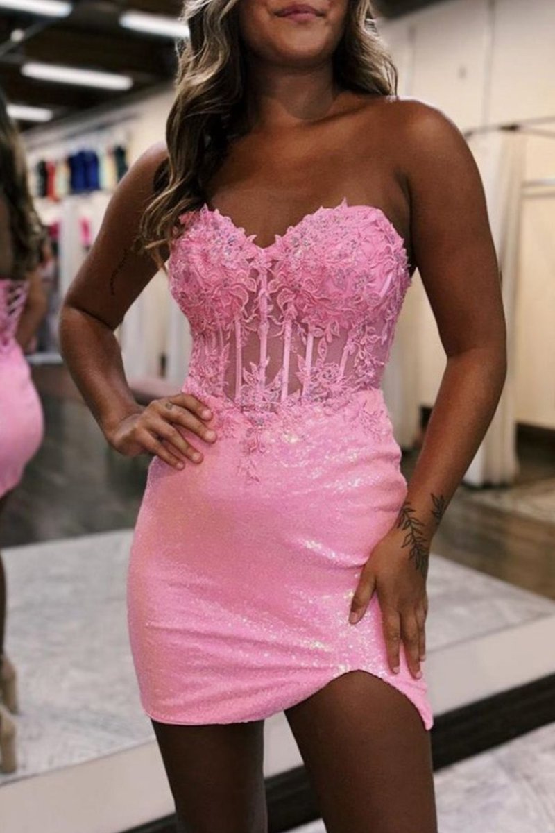 slim fit dress slacks Strapless Sequin Beaded Tulle Stunning Light Pink Prom Dress PSK476 US16 / Custom Color main image 1