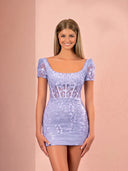 Short Bodycon Lavender Lace Homecoming Dress-KissProm
