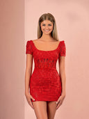 Short Bodycon Red Lace Homecoming Dress-KissProm