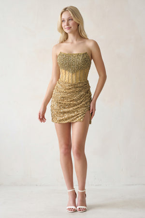 Bodycon Strapless Corset Beaded Mini Party Dresses