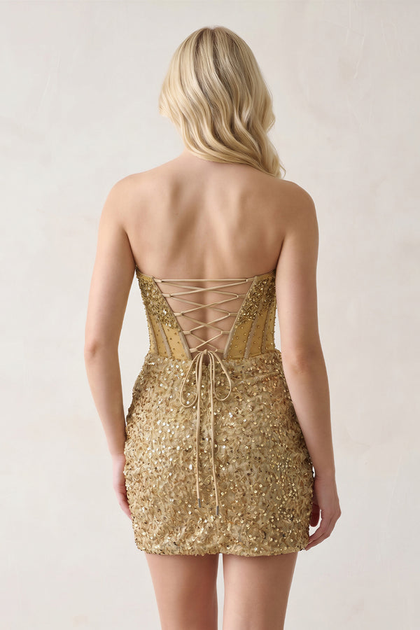 Bodycon Strapless Corset Beaded Mini Party Dresses
