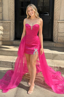 Fuchsia Bodycon Sweetheart Satin Short Homecoming Dress with Beading - KISSPROM