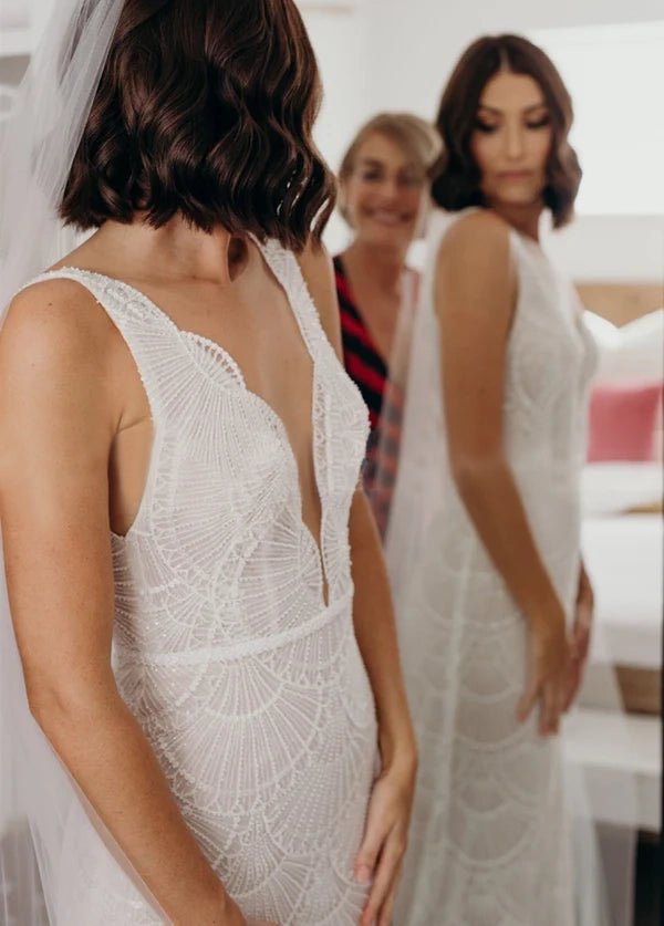 Bohemian Lace wedding Dresses Mermaid V-Neck Backless Bridal Gowns