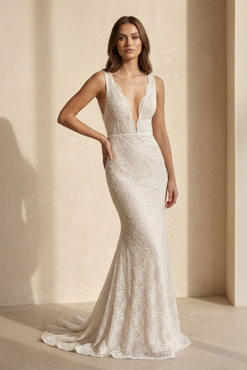 Bohemian Lace wedding Dresses Mermaid V-Neck Backless Bridal Gowns