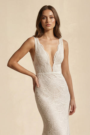 Bohemian Lace wedding Dresses Mermaid V-Neck Backless Bridal Gowns