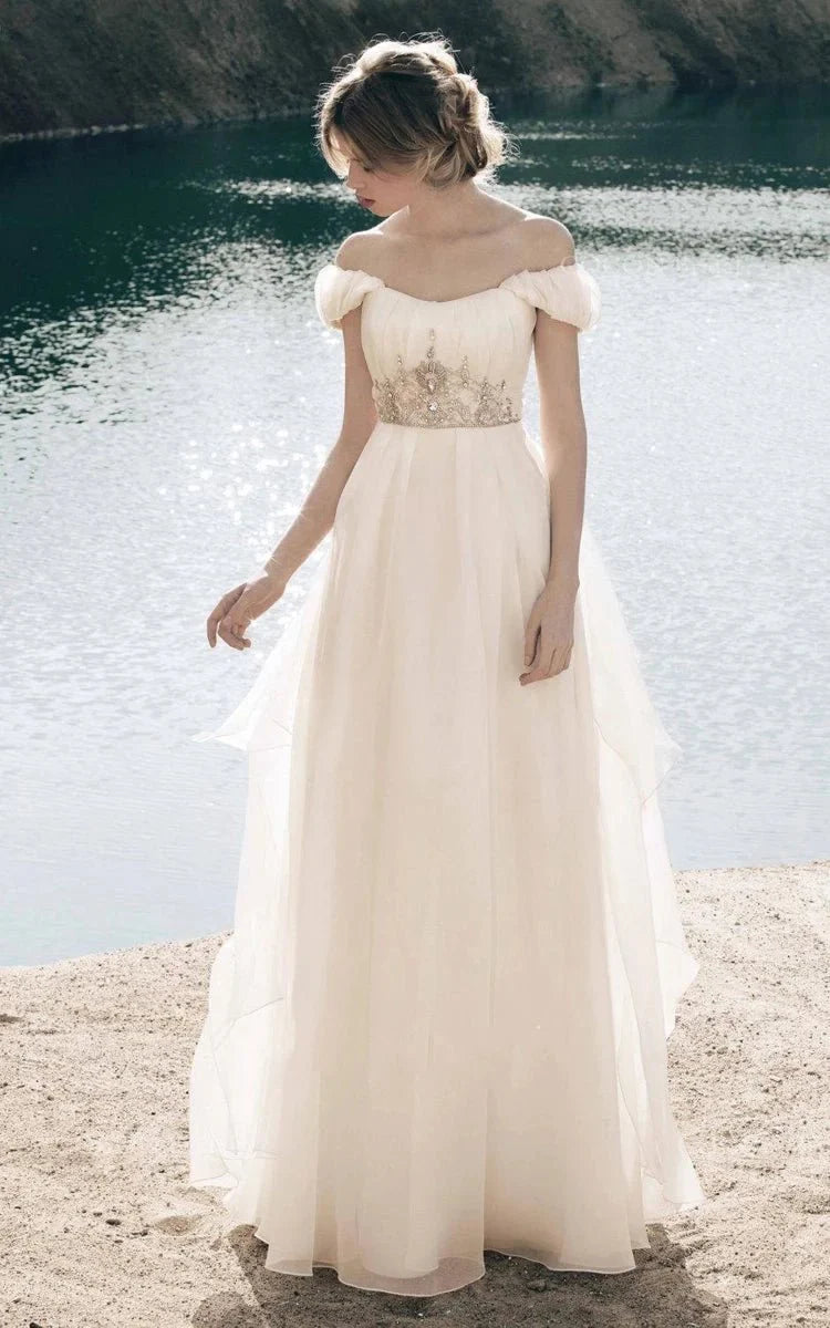 open lace back dress Bohemian Organza Crystals Crown Decor Princess Gown