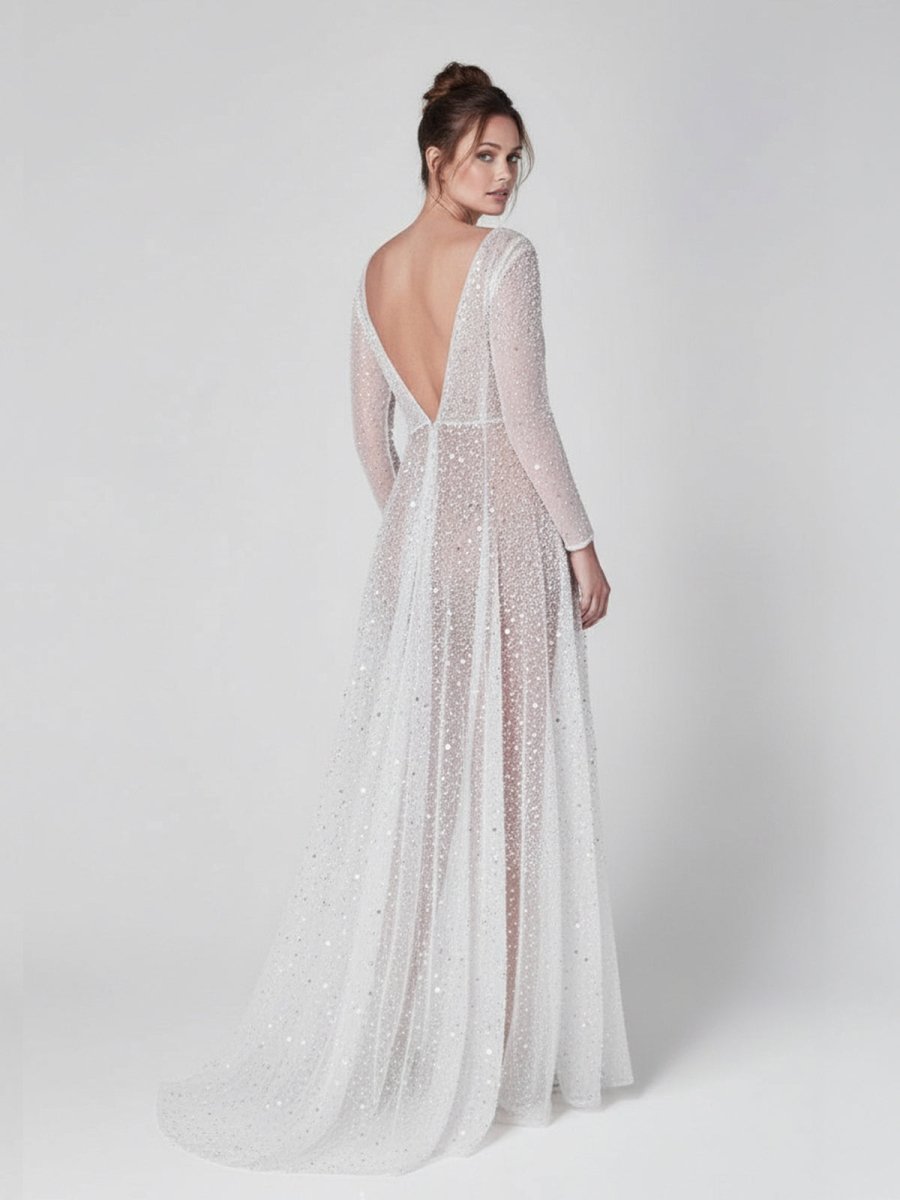 Frayah | Bohemian A - Line Sparkly Sequined Luxury Wedding Dresses - KissProm