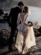 Frayah | Bohemian A - Line Sparkly Sequined Luxury Wedding Dresses - KissProm
