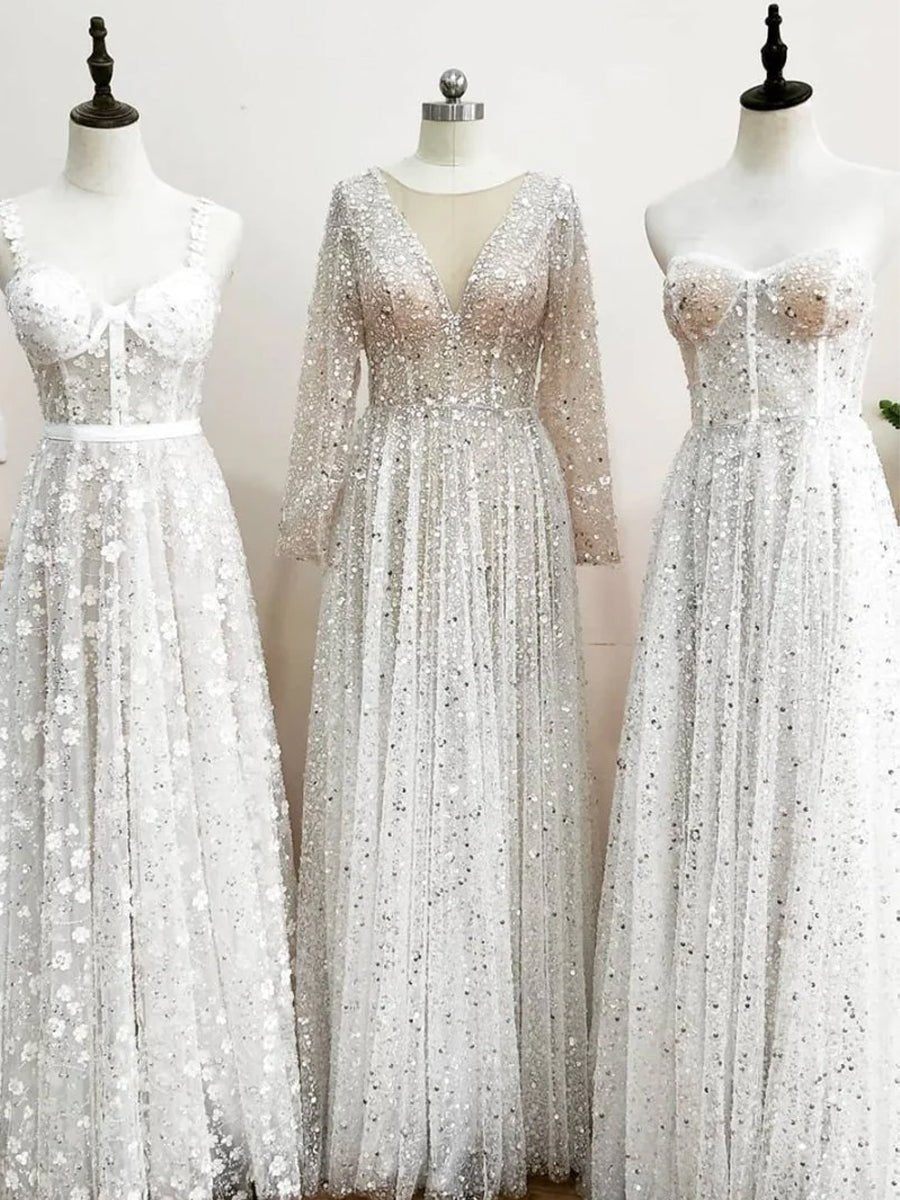 Frayah | Bohemian A - Line Sparkly Sequined Luxury Wedding Dresses - KissProm