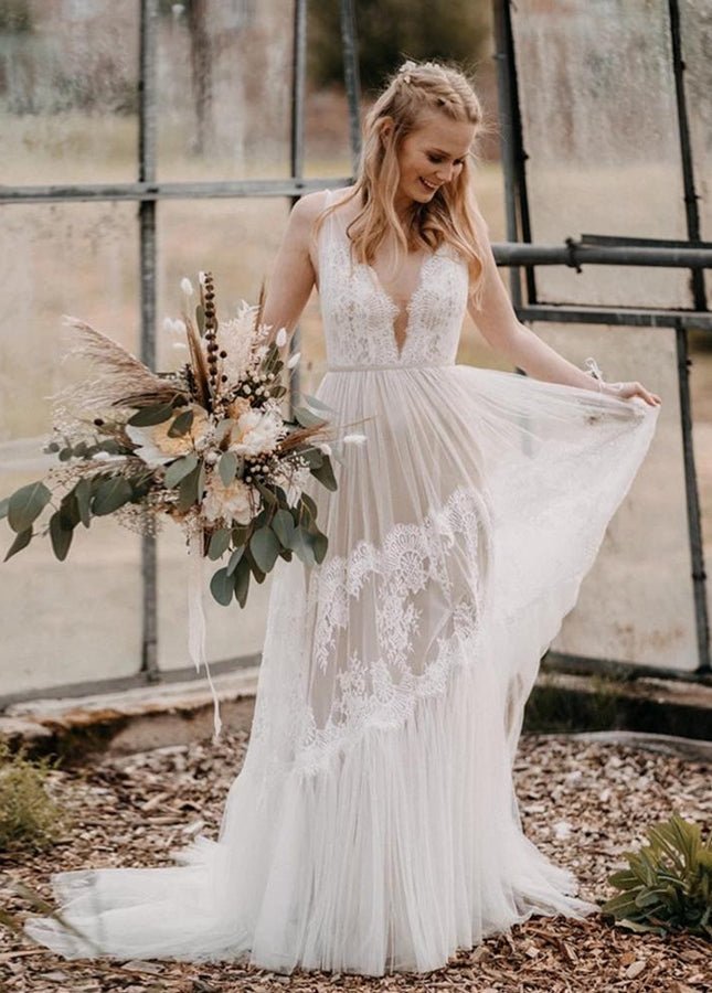 Bohemian Wedding Dresses V-Neck Backless Romantic Dreamy Bridal Gowns Bohemian Wedding Dresses V-Neck Backless Romantic Dreamy Bridal Gowns