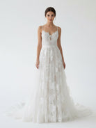 Boho White A - Line Lace Appliques Wedding Dress - KissProm