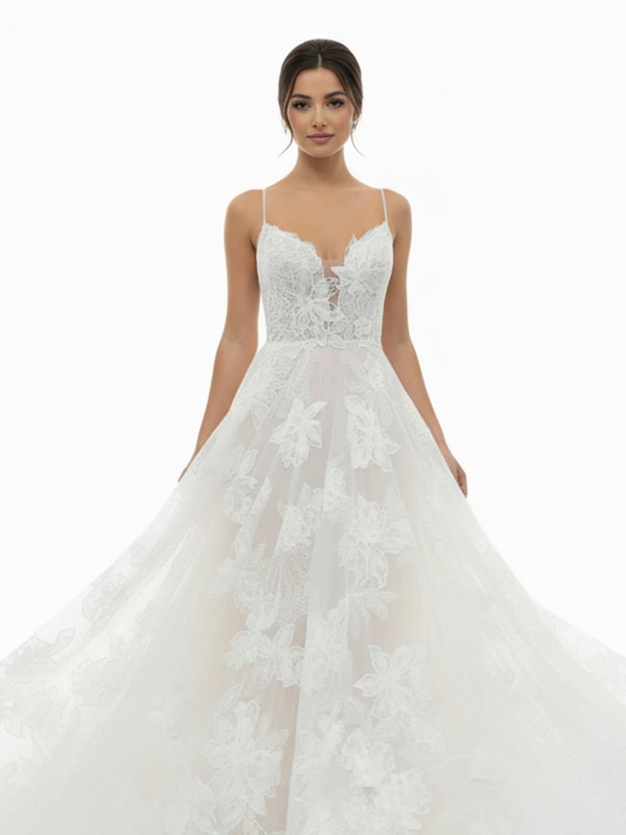 Boho White A - Line Lace Appliques Wedding Dress - KissProm