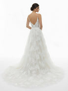 Boho White A - Line Lace Appliques Wedding Dress - KissProm