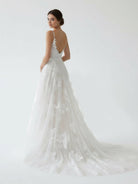 Boho White A - Line Lace Appliques Wedding Dress - KissProm