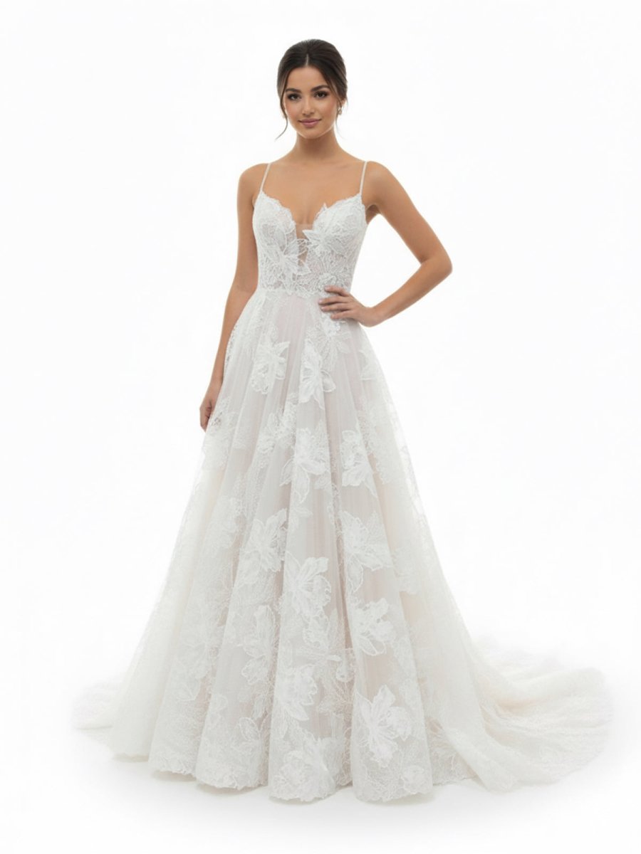 Boho White A - Line Lace Appliques Wedding Dress - KissProm